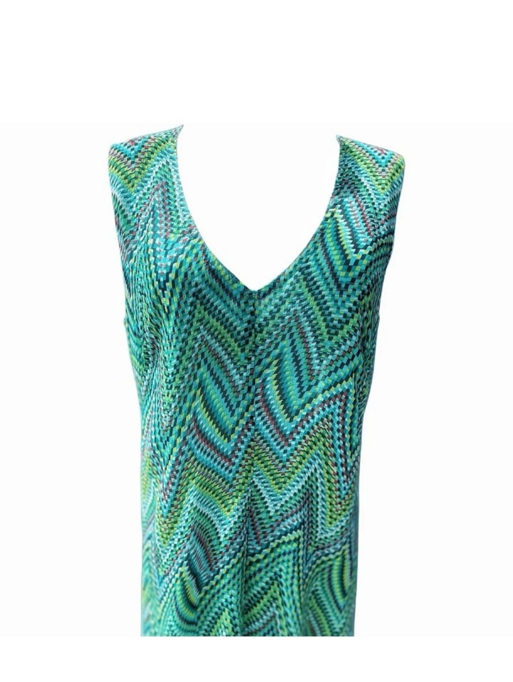 Sharagano Teal Abstract Maxi Dress Size 12 - Picture 3 of 6